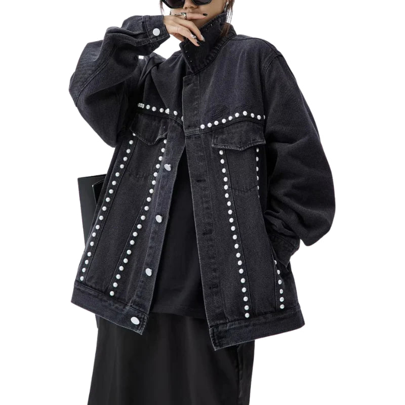 Studded Pearl Button Denim Jacket