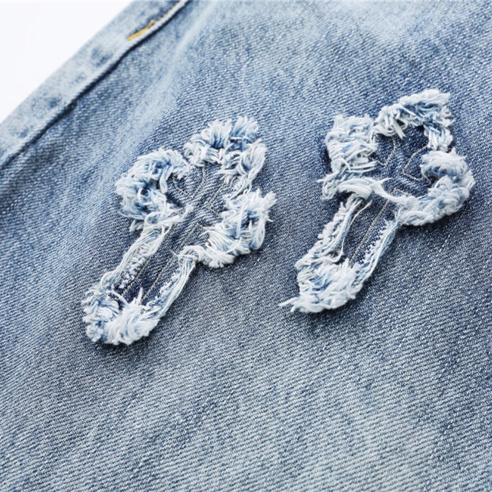 Retro High Street Cross Embroidery Jeans