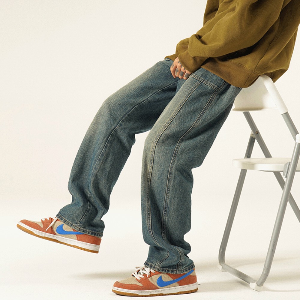 Vintage Street Distressed Straight Jeans
