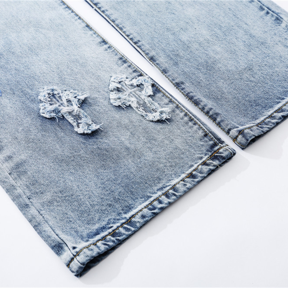 Retro High Street Cross Embroidery Jeans
