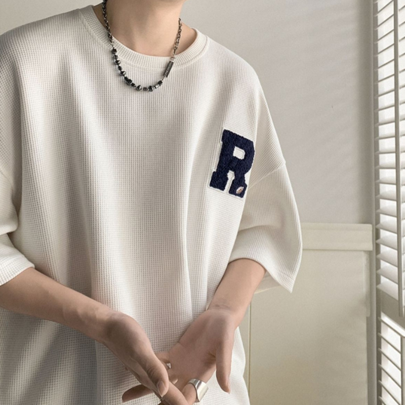 Waffle Embroidered Letter T-Shirt
