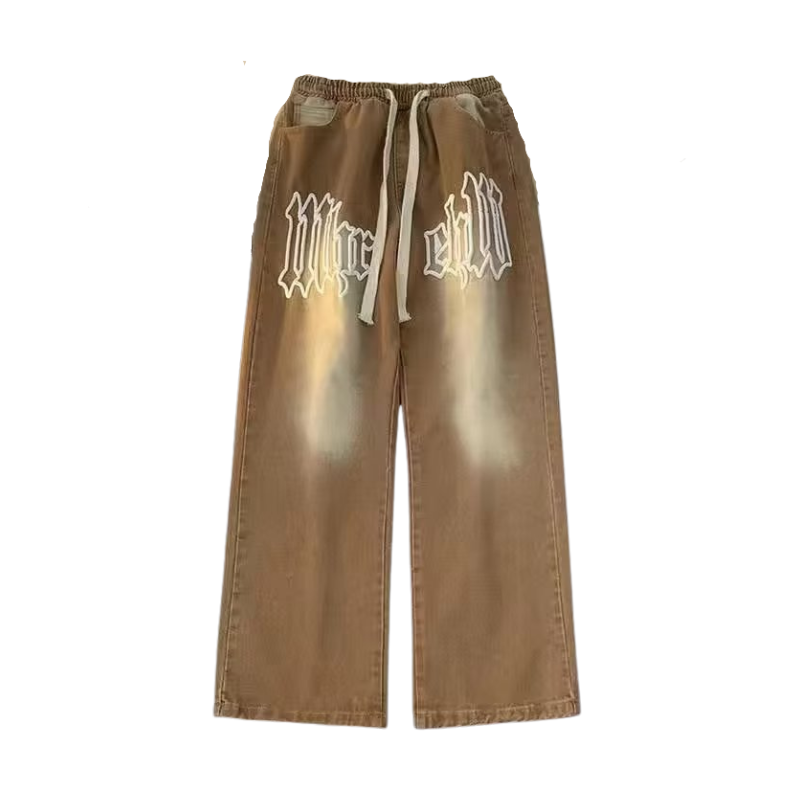 High Street Embroidery Straight Washed Jeans