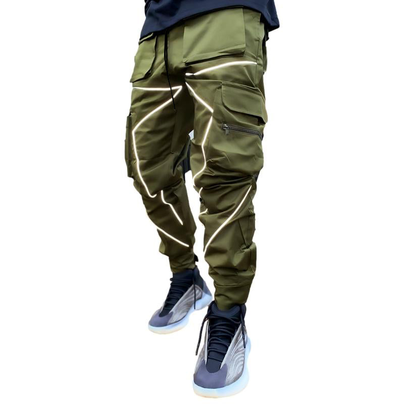 Reflective Line Cargo Pants-Green