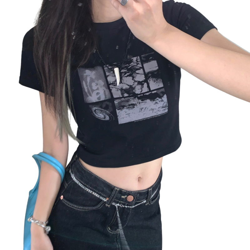 Women's Street Print Letter Cropped Tee