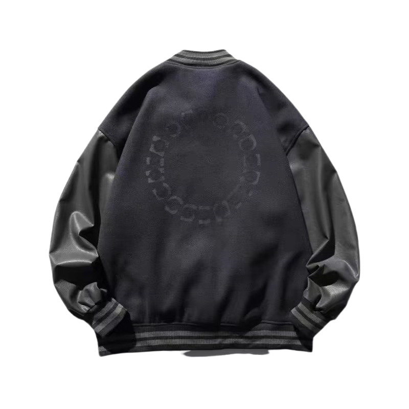 PU Patchwork Letter Leather Jacket