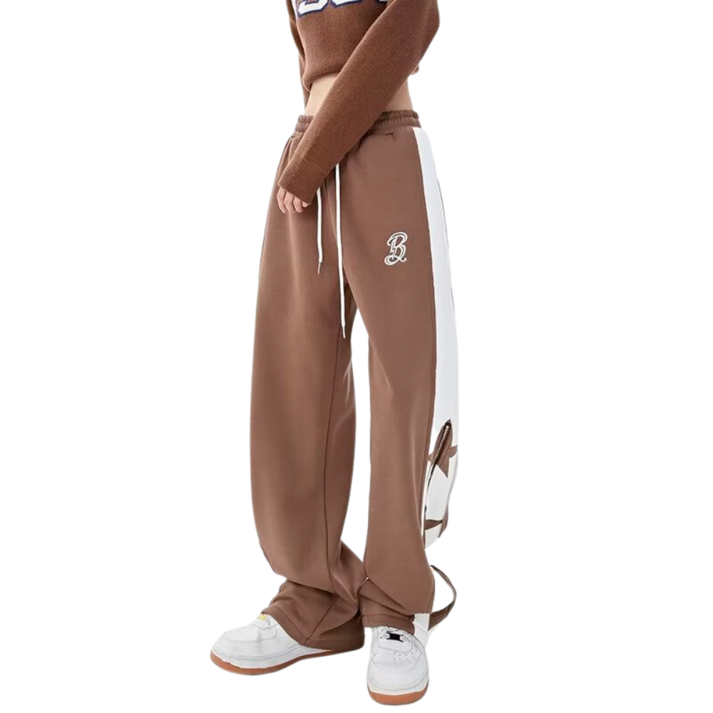 Urban Letter Embroidery Zipper Sweatpants