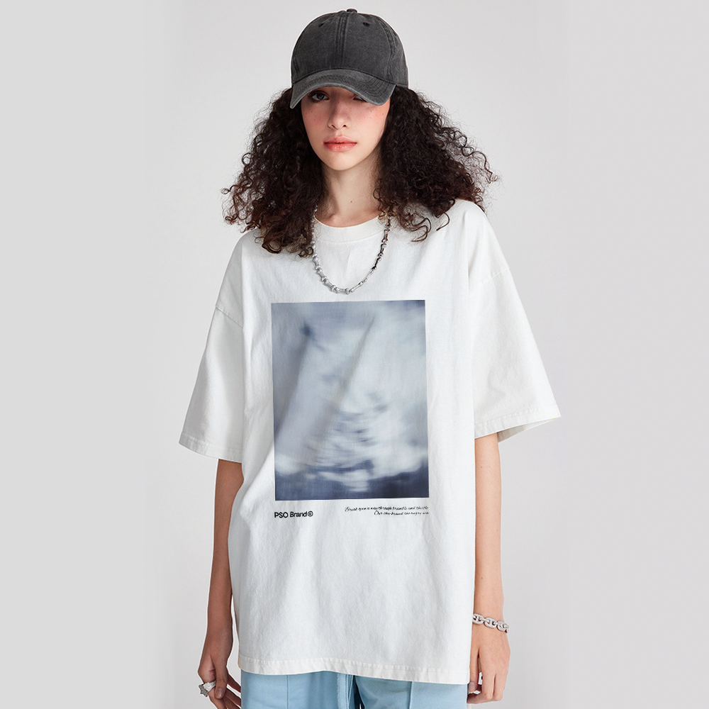 Pure Cotton 260G Blurred Landscape Print T-Shirt