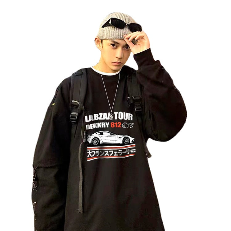 Letter Japanese Car Print Long Sleeve Shirt