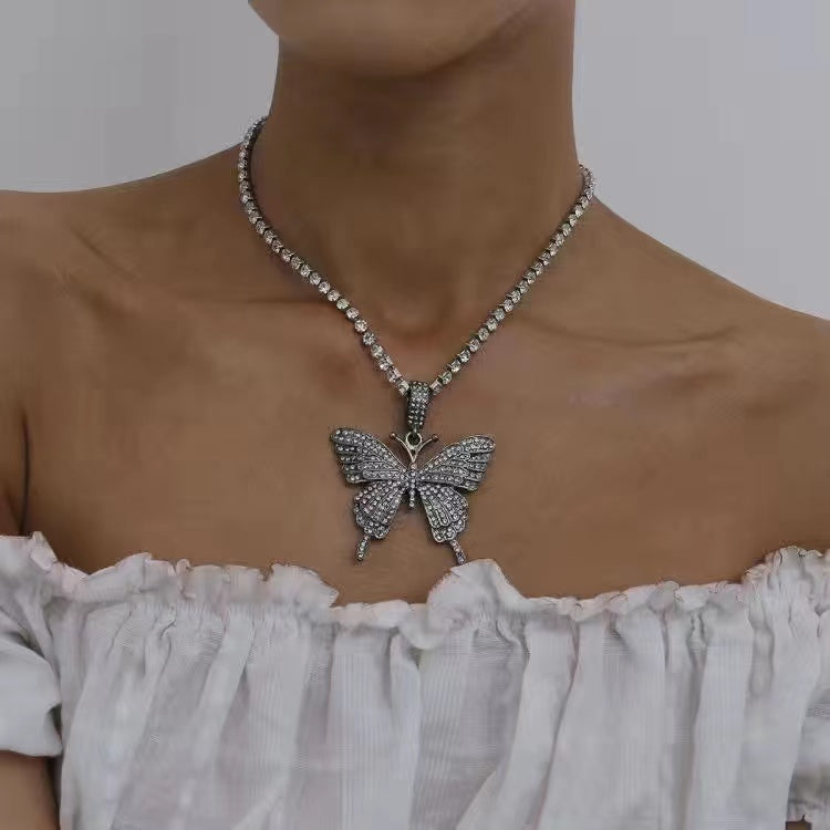 Rhinestone Butterfly Pendant Necklace