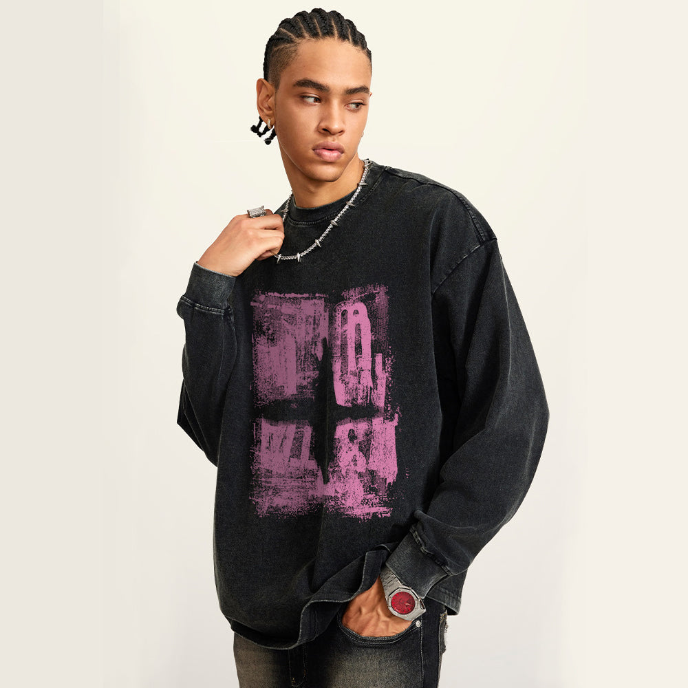 Distressed Graffiti Washed Sweatshirt
