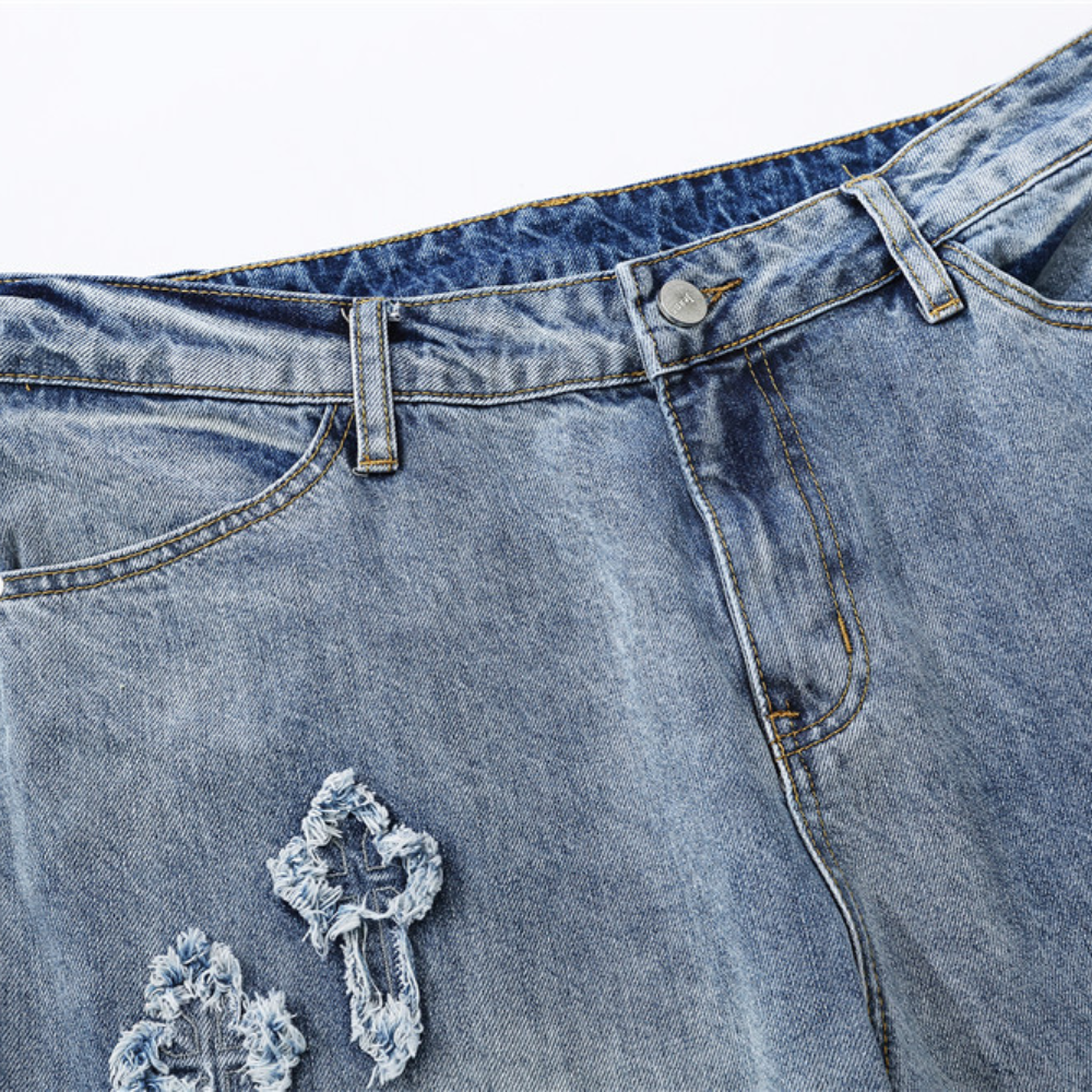 Retro High Street Cross Embroidery Jeans