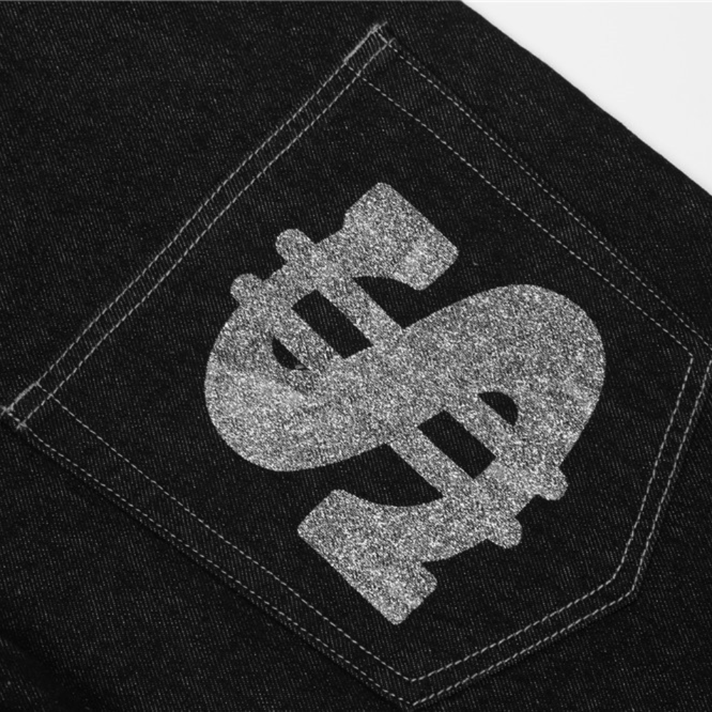Dollar Embroidery Straight Leg Jeans