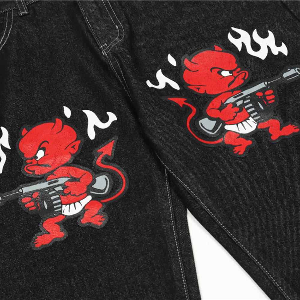 Urban Hip Hop Devil Embroidery Jeans