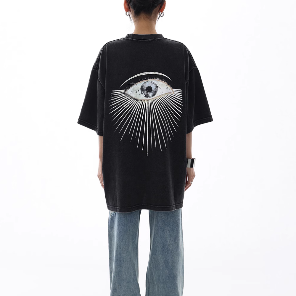 Hip Hop Eye Graphic Washed T-shirt