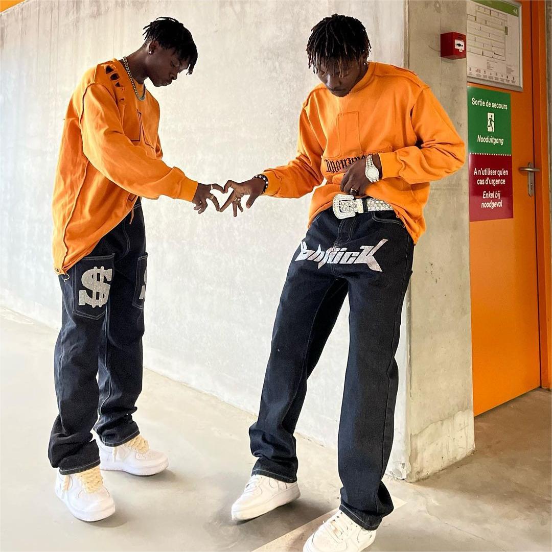 Dollar Embroidery Straight Leg Jeans