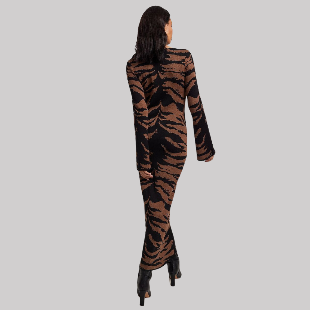 Women's Brown Striped Knitted Long Dress