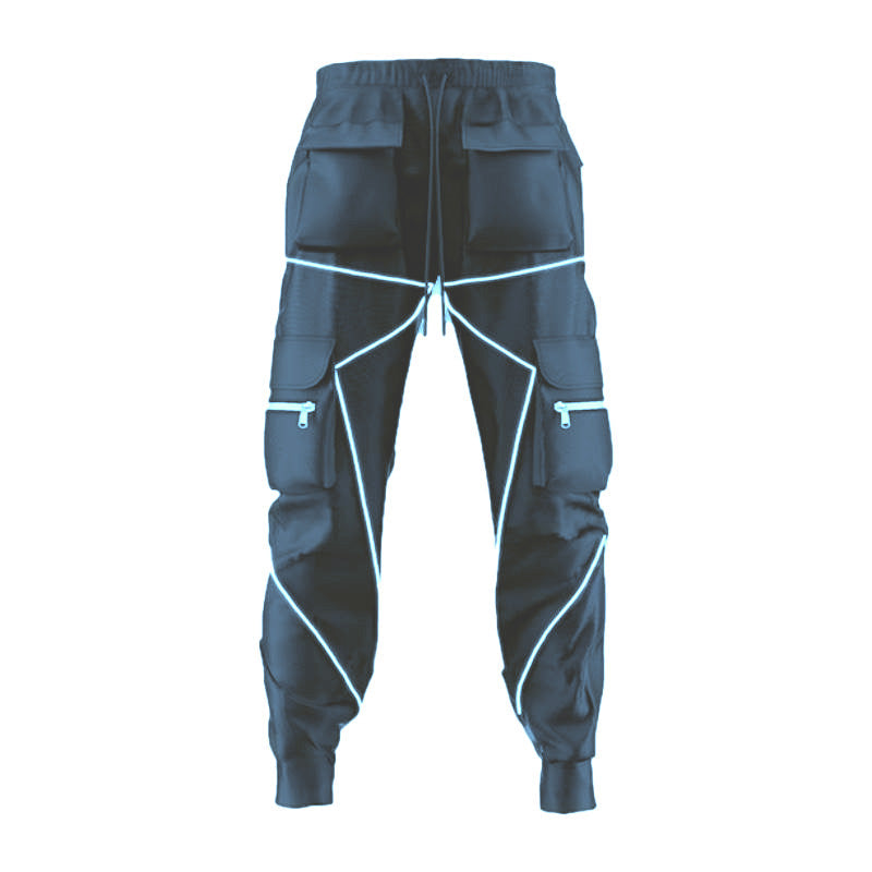 Reflective Line Cargo Pants-Blue