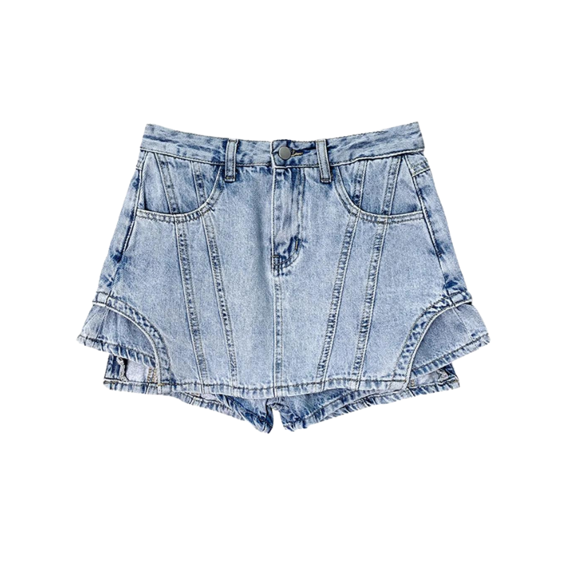 Women's Fake Two Piece Denim Shorts