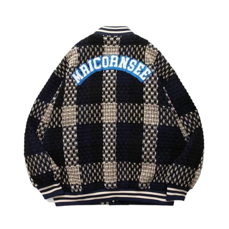 Street Oversize Woven Plaid Varsity Jacket