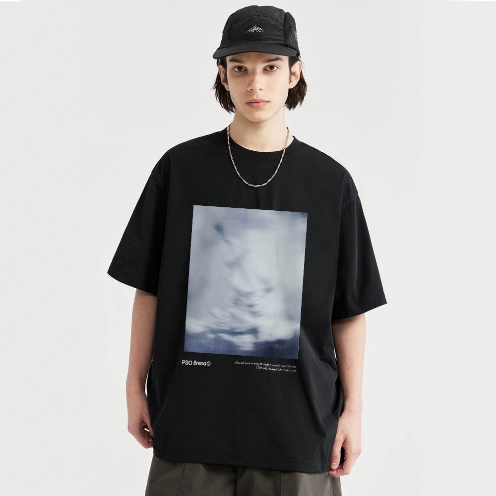 Pure Cotton 260G Blurred Landscape Print T-Shirt