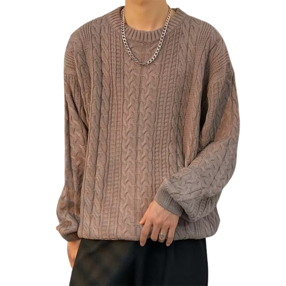 Solid Color Woven Pattern Knit Sweater