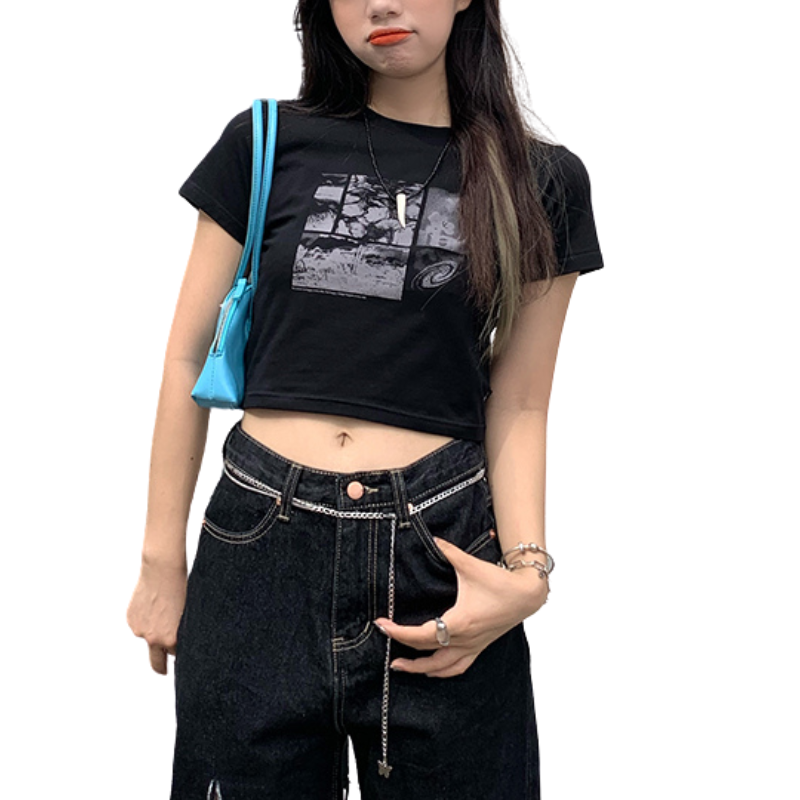 Women's Street Print Letter Cropped Tee