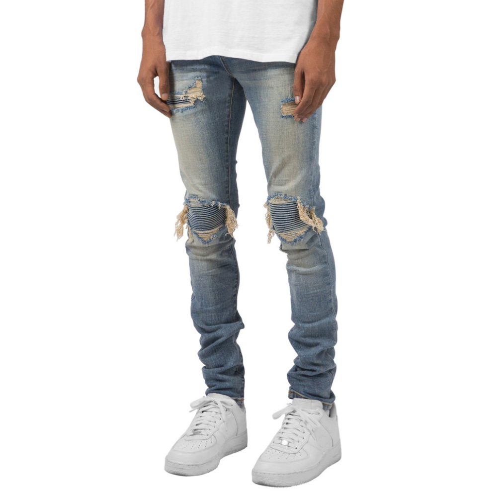 High Street Wash Distressed Stacked Jeans