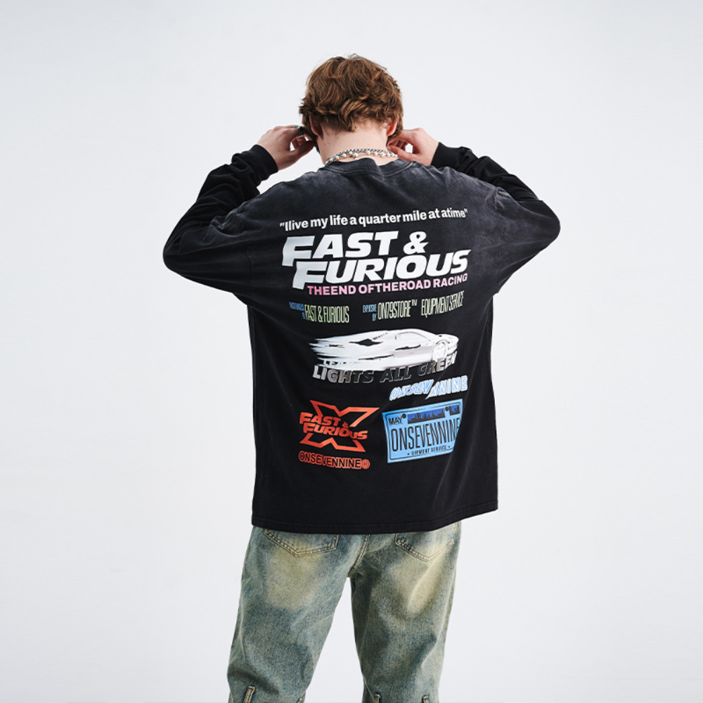 Racing Print Washed Sweatshirt