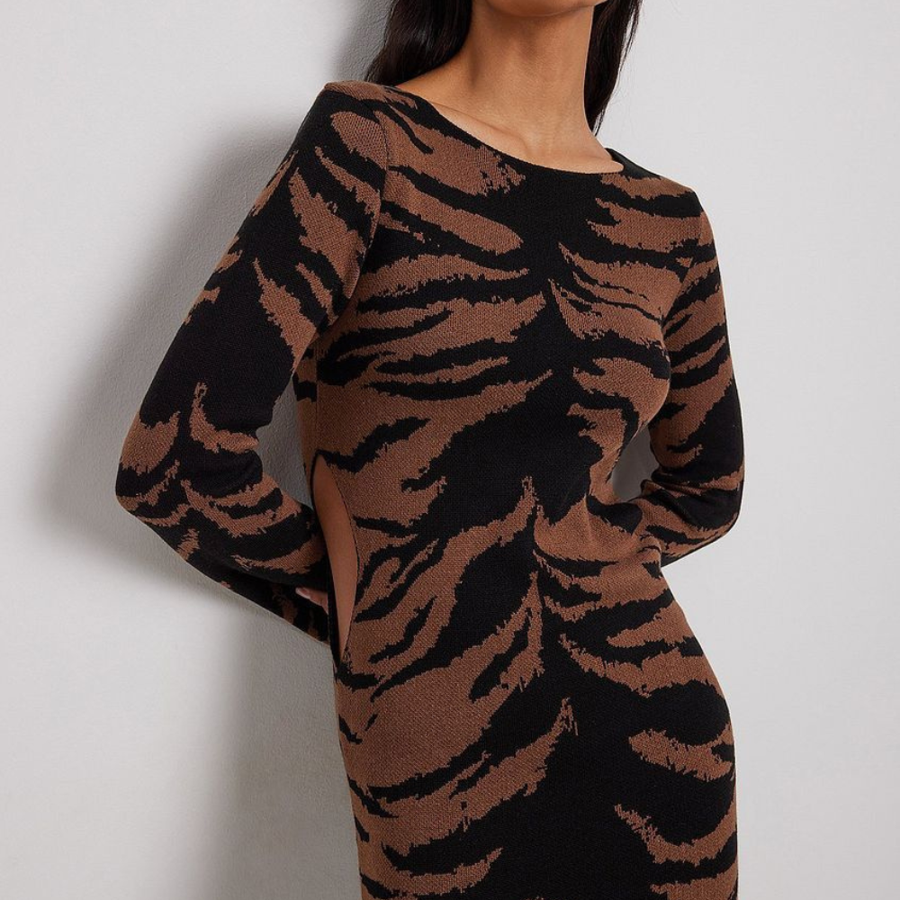 Women's Brown Striped Knitted Long Dress