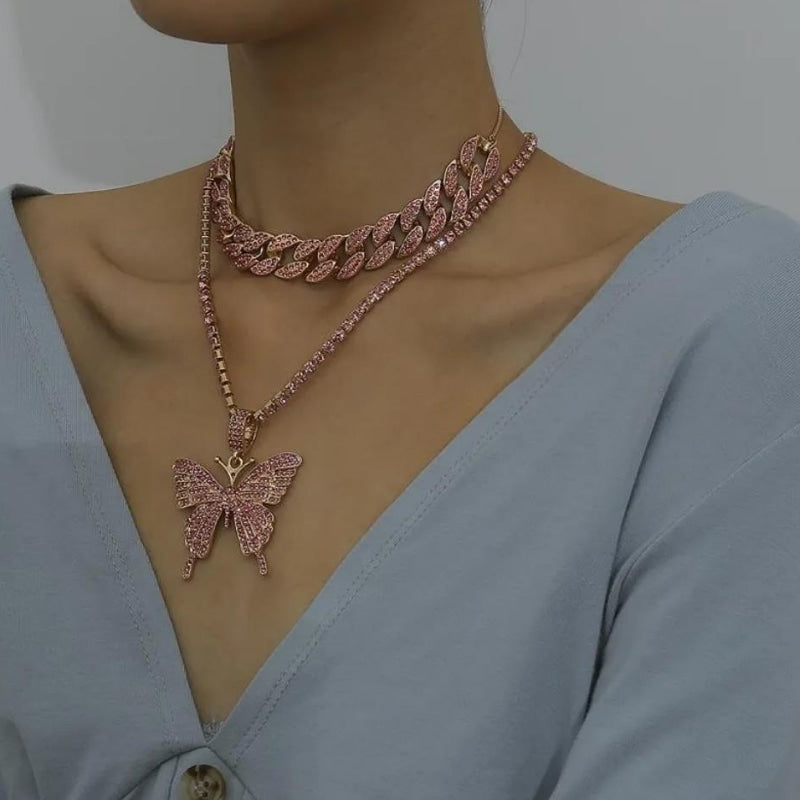 Rhinestone Butterfly Pendant Necklace