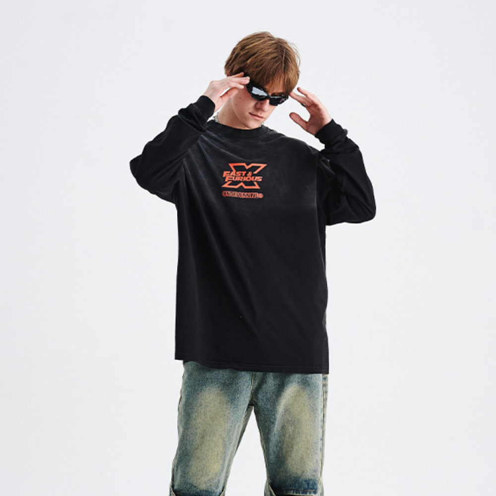 Racing Print Washed Sweatshirt