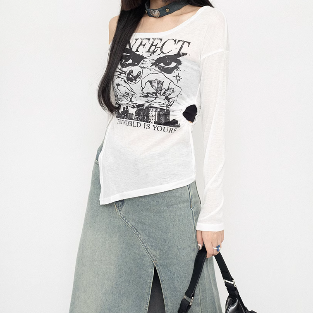 Women's Sexy Hollow One Shoulder Long Sleeve