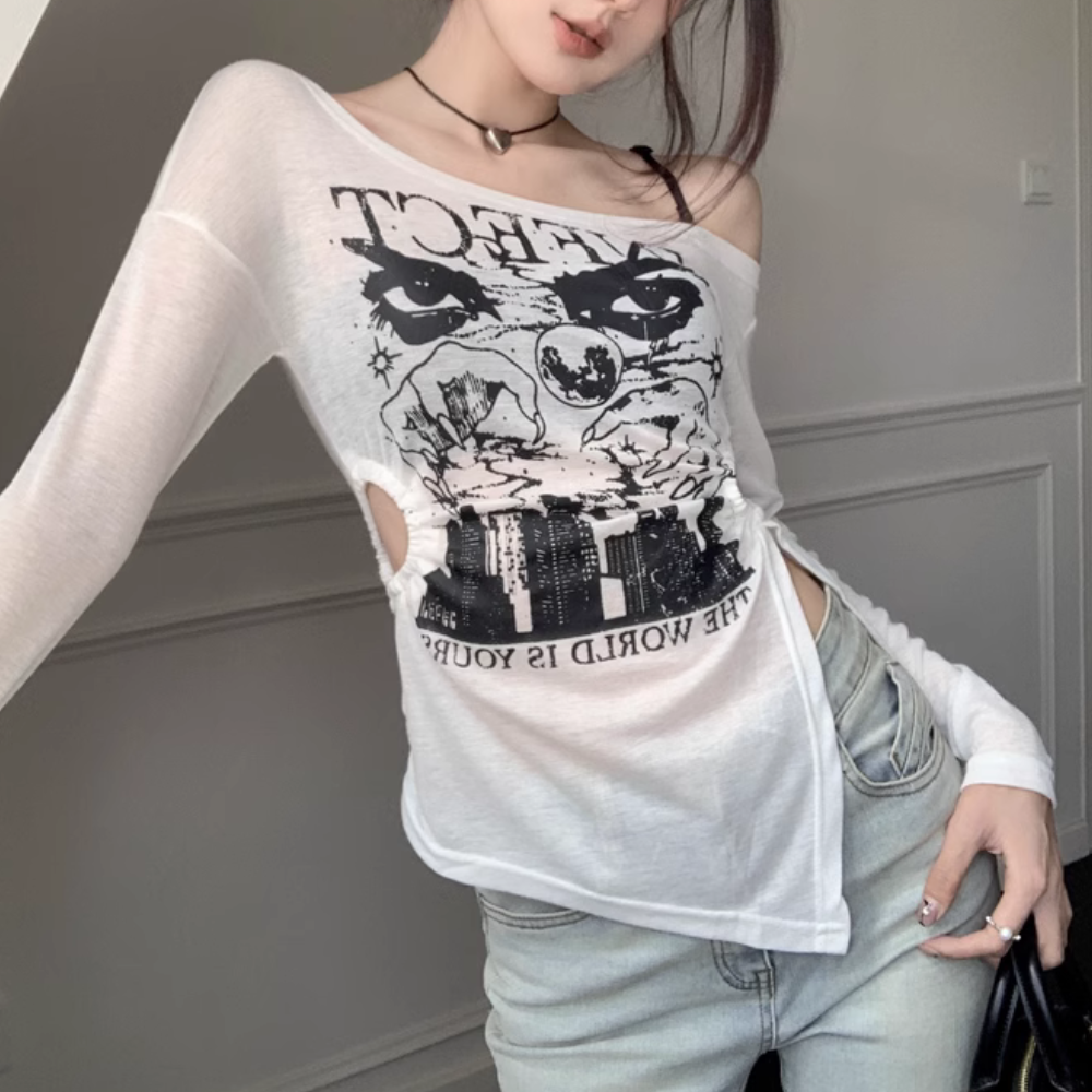 Women's Sexy Hollow One Shoulder Long Sleeve