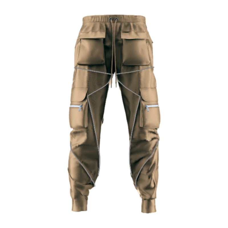 Reflective Line Cargo Pants-Khaki