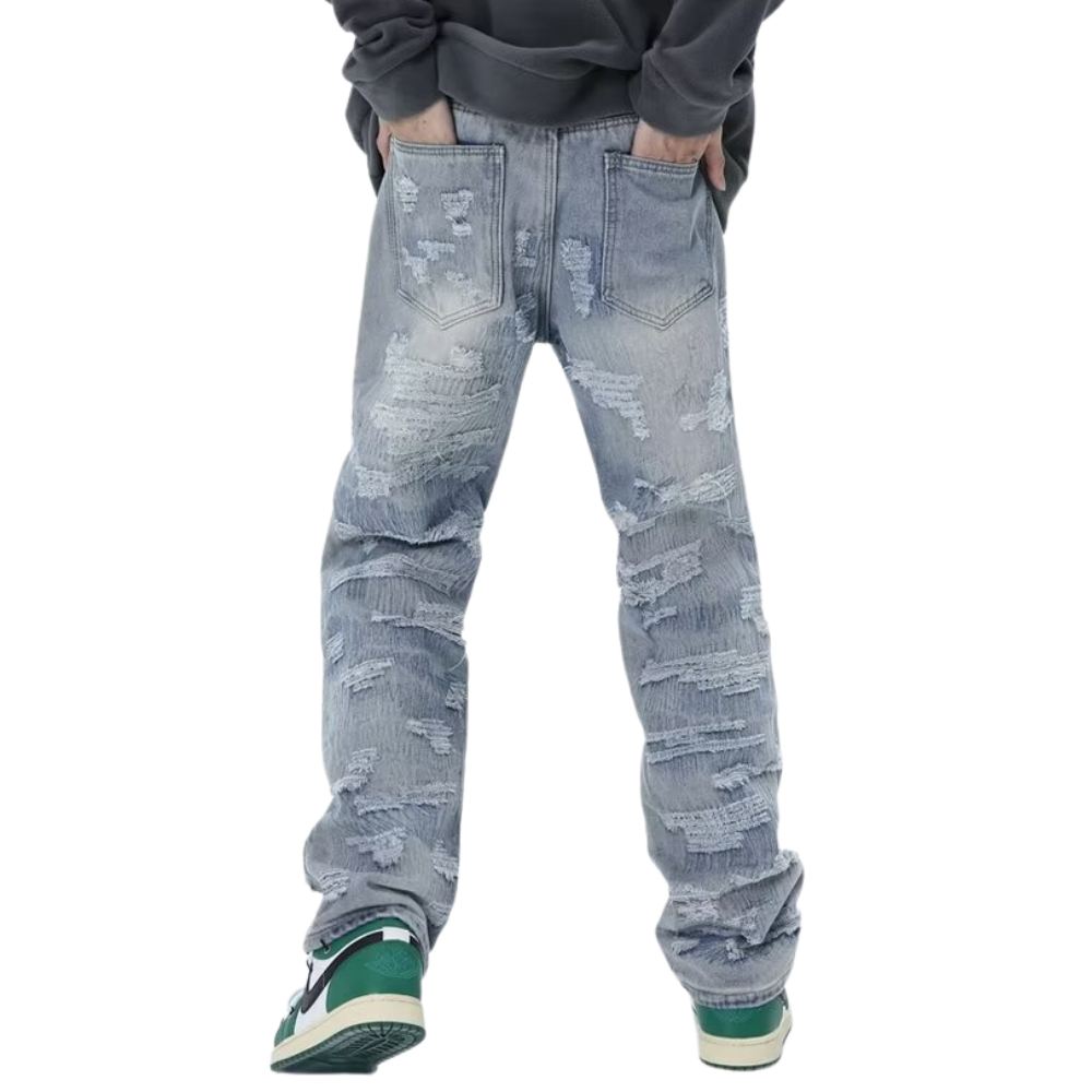 Urban Street Solid Ripped Straight Leg Jeans