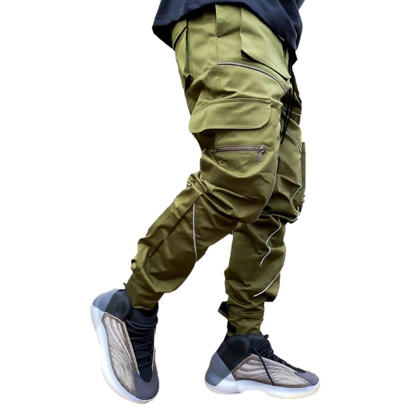 Reflective Line Cargo Pants-Green