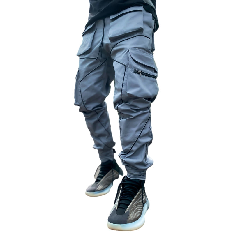 Reflective Line Cargo Pants-Blue