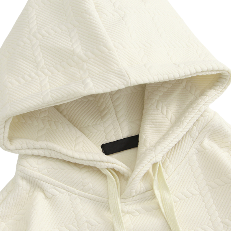 Loose Solid Color Twist Check Hoodie