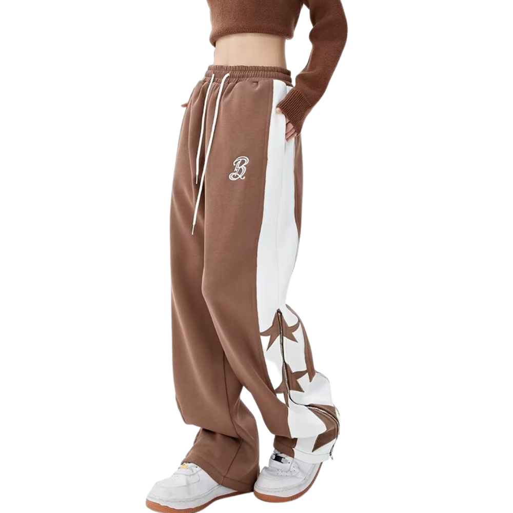 Urban Letter Embroidery Zipper Sweatpants