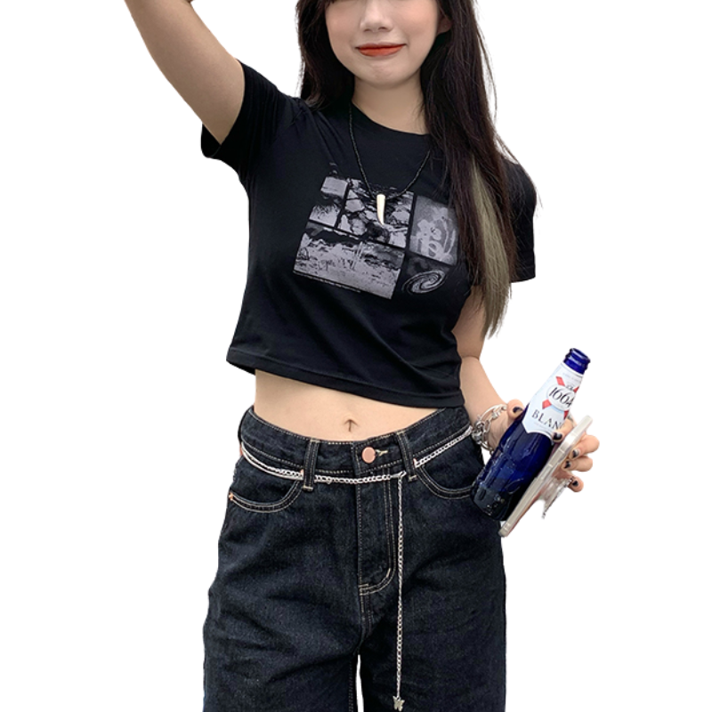 Women's Street Print Letter Cropped Tee