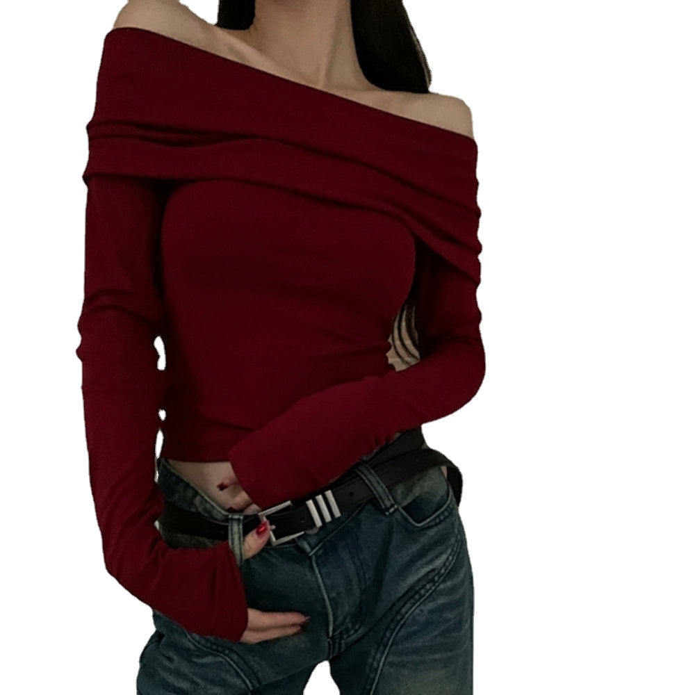 Women's Retro Red One Shoulder Long Sleeve