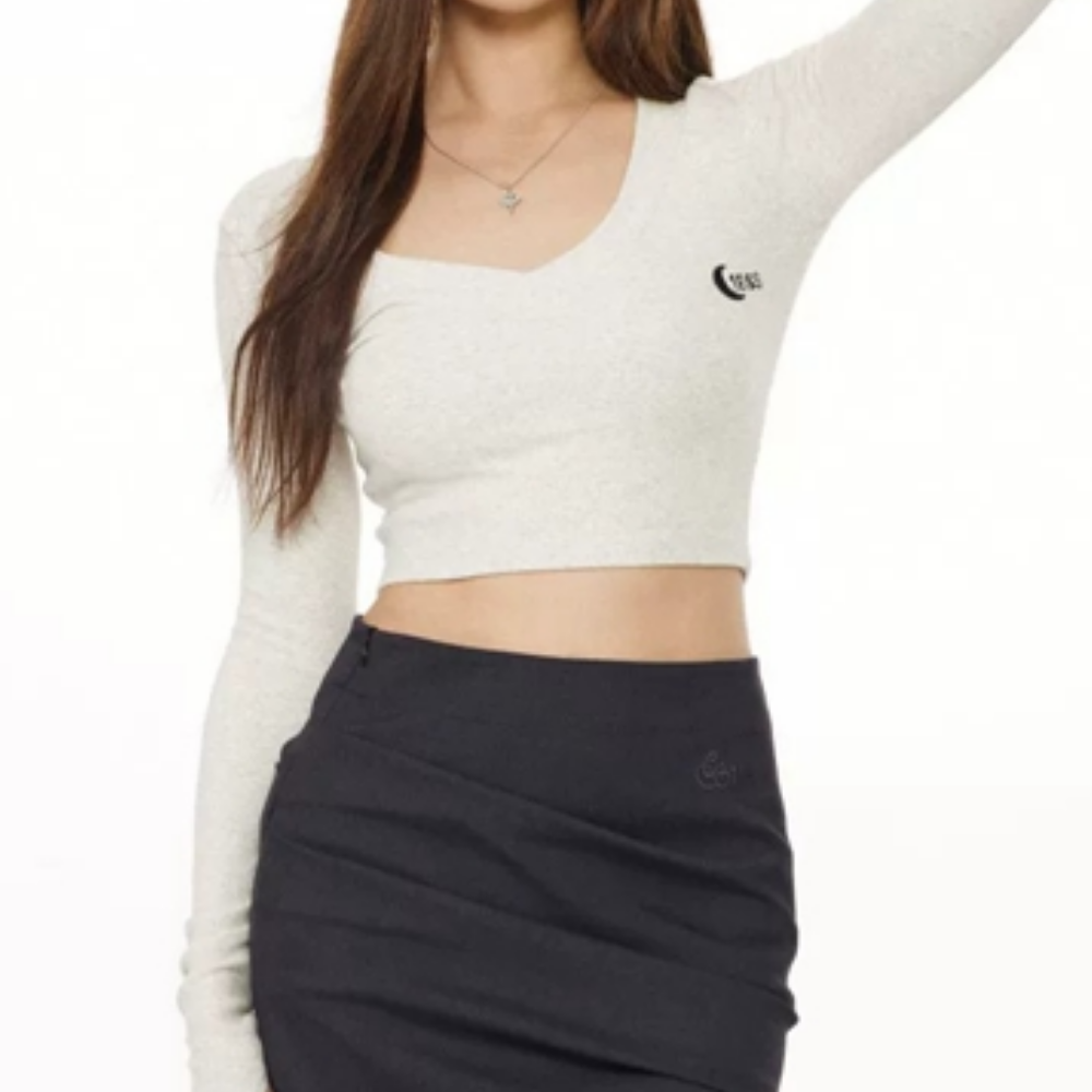 Women's Solid Color Embroidered Cropped Long Sleeve