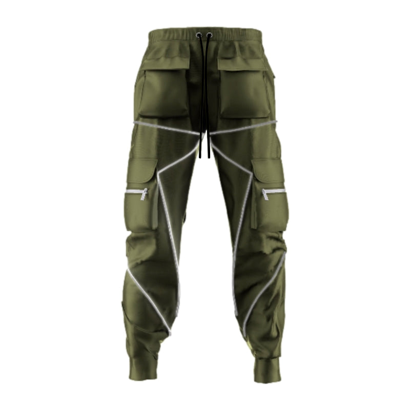 Reflective Line Cargo Pants-Green