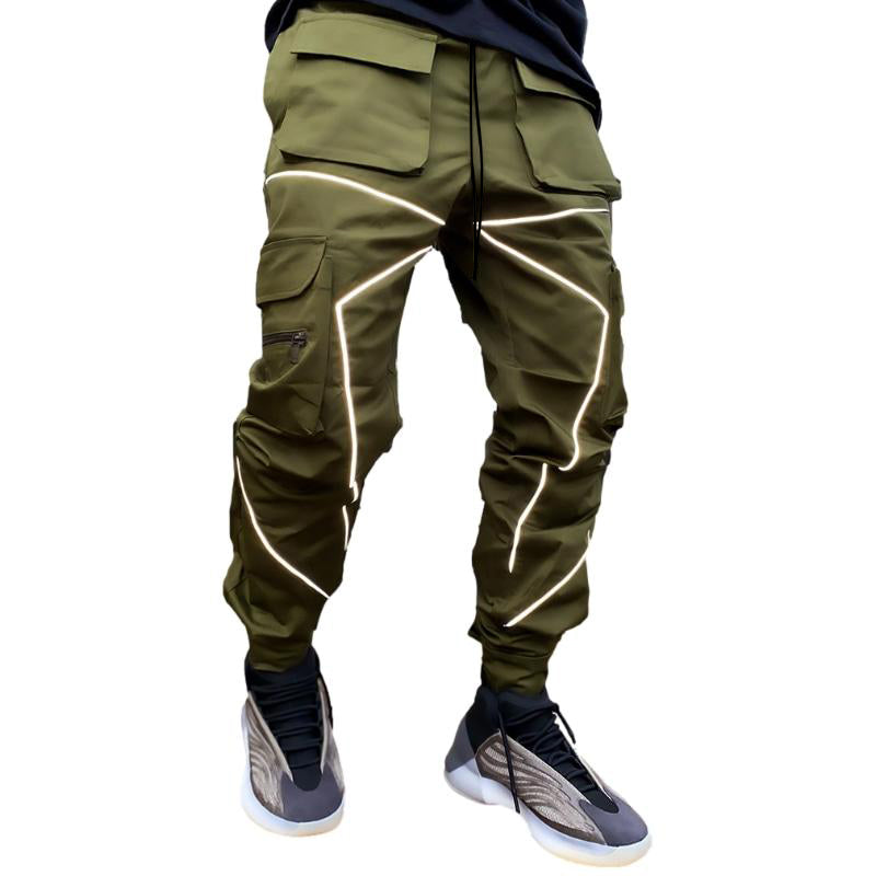 Reflective Line Cargo Pants-Green