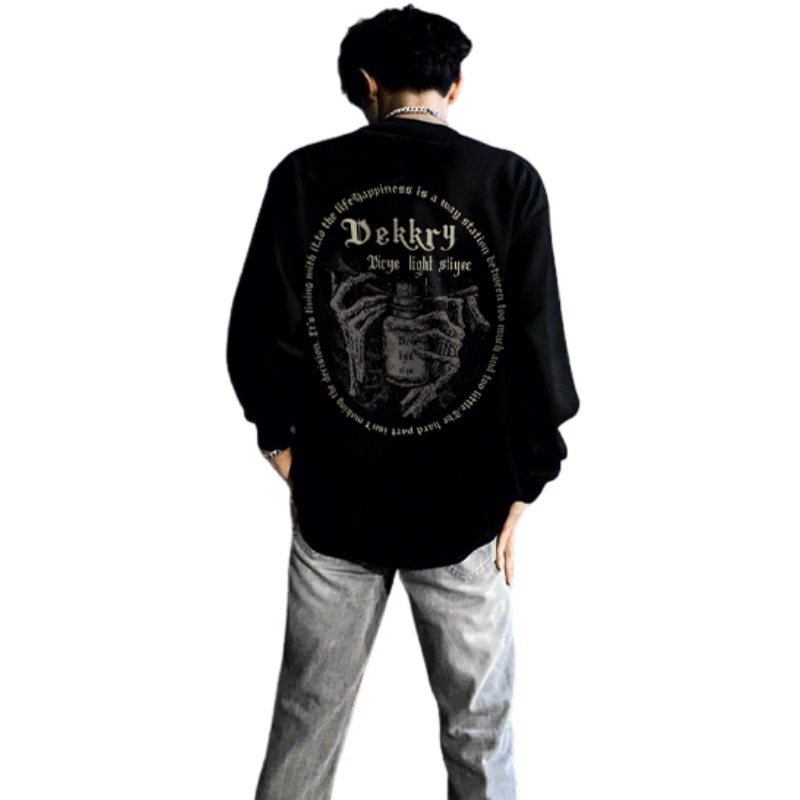 Letter Skull Hand Graphic Long Sleeve Shirt