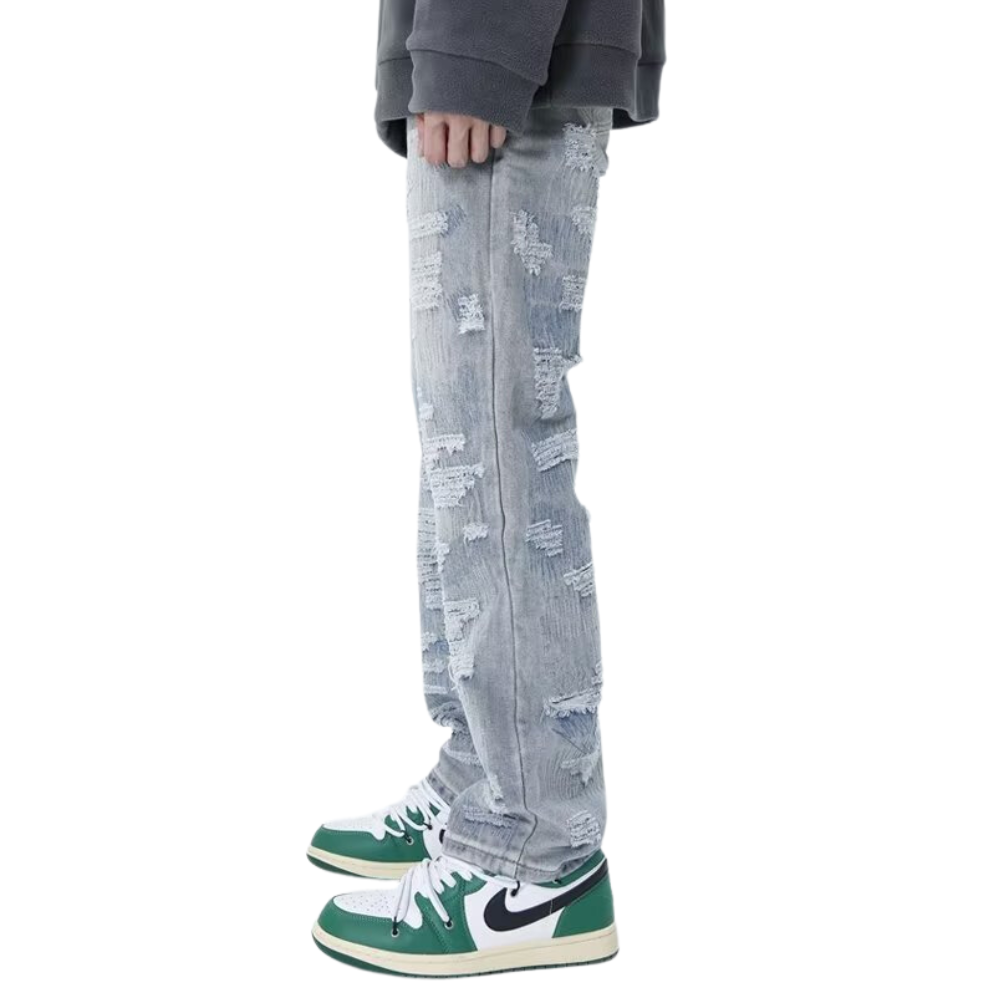 Urban Street Solid Ripped Straight Leg Jeans