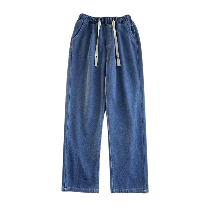 Street Solid Drawstring Washed Jeans