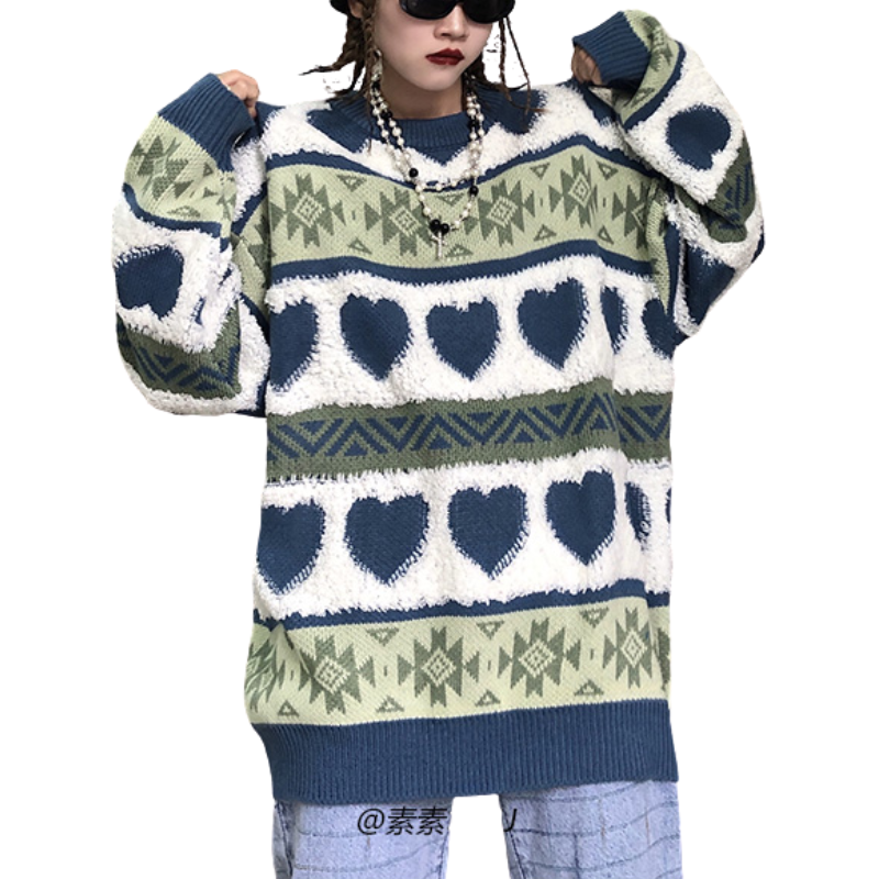 Patchwork Heart Jacquard Sweater