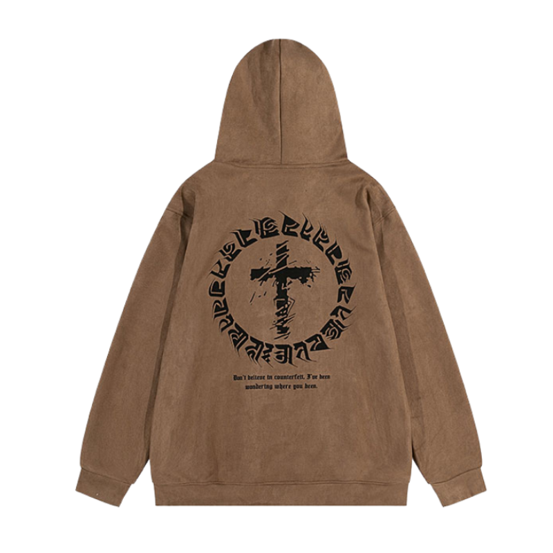 Vintage Cross Letter Print Hoodie