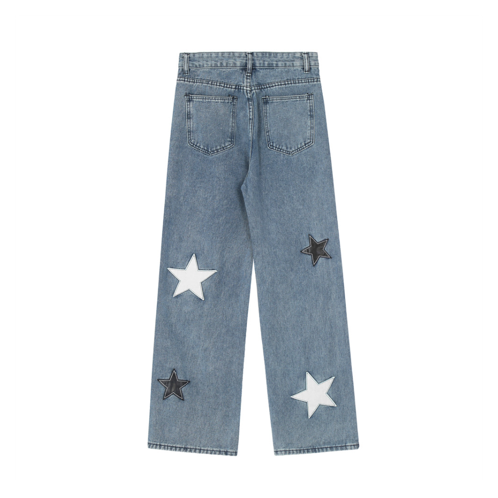 Vintage Street Star Patchwork Straight Jeans